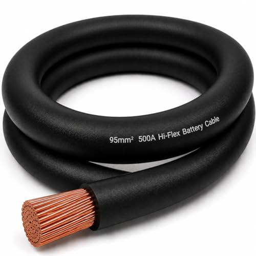 MKGT 500A Hi-Flex Battery Cable – 95mm2 000 Gauge Pure Copper Single Core PVC Welding Wire for 12V & 24V Automotive, Campervan, Solar, Inverter & Leisure Battery Systems (Black, 5 Meters)