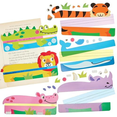 Baker Ross FN448 Animal Guided Reading Highlight Bookmark Kits - Pack of 6, Reading and Writing Learning Aids for Kids and Schools