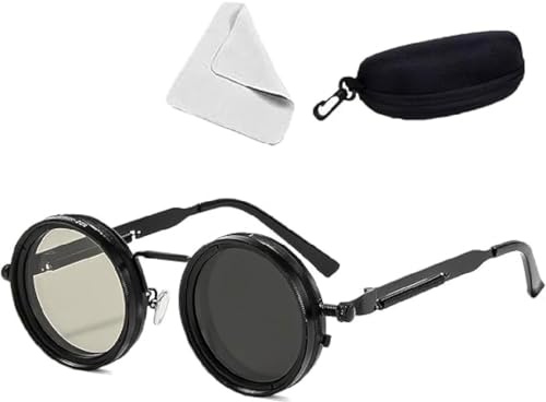 GUSHE Verstellbare Getönte Runde Polarisierte Gläser Retro-Sonnenbrille,Einstellbare Farbe Sonnenbrille,1-9 Gänge Einstellbar Polarisiert Runde Sonnenbrille mit ND-Filter,Für Autofahren,Wandern