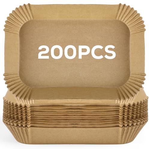 Rainberg Air Fryer Liners Disposable 5.5 Inch 200pcs Rectangular, Non-Stick Baking Parchment Paper Liners, Compatible with Ninja, Tower and Other Dual Zone Air Fryers (200, 5.5 Inch - Rectangle)