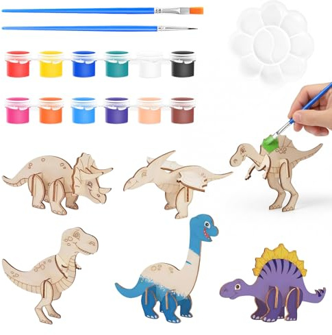 QyizuiPcn 12 Stück Dinosaurier Holzbastelsets für Kinder, Holz Bastelset zum Basteln für Mädchen und Jungen ab 4-10 Jahre, 3D Dino Puzzle für Kindergeburtstag Spiele und Geburtstagsgeschenke