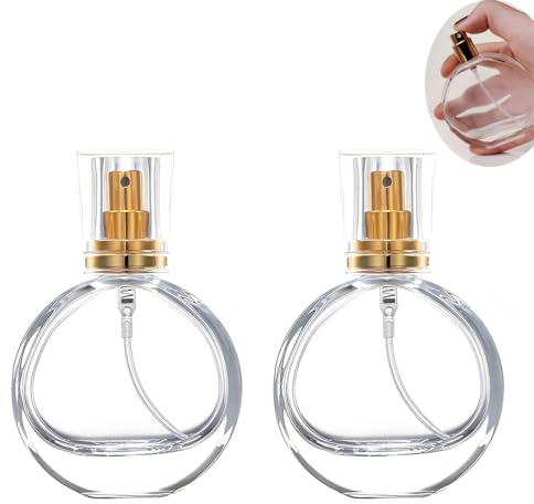 ROKZELT Atomizzatore Profumo 50ml, 2 Pezzi, Boccetta Profumo Vuota, Ricaricabile, Porta Profumo Da Viaggio, Per Fragranza, Oli Essenziali, Trasparente
