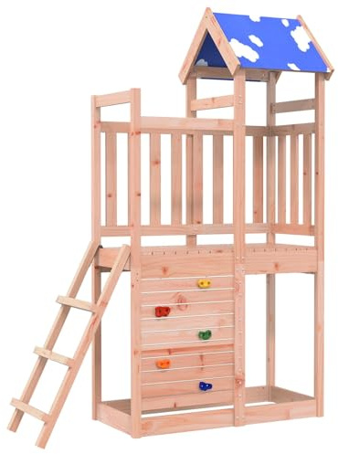 vidaXL Spielturm Braun 110,5 x 52,5 x 215 cm Massives Douglasienholz, Abenteuer-Turm, modernes Garten-Spielhaus, Spielplatz für Kinder, Schaukel und Kletterpark, Spaß im Garten
