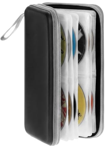 QWORK® Custodia Porta CD 80 capacità, Raccoglitore Rigido per CD – Case Protettivo Anti-Urto per Auto, Casa e Ufficio – Organizer Portatile Salvaspazio con Chiusura a Zip, Blu Metalizzato