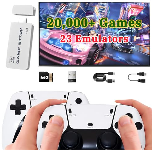 Ozvavzk Retro Konsole Stick 2026 Upgrade Videospielkonsole Game Stick mit 20.000+ Klassikern, 2 Controller & Plug & Play HDMI für TV, Geschenkidee für Familie und Erwachsene