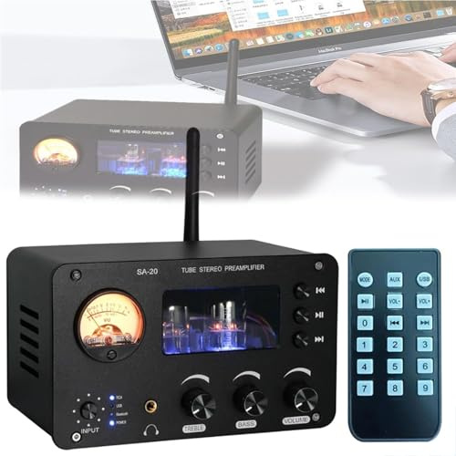 HiFi Lossless Audio Amplifier Tube Preamplifier with Bluetooth USB Input XLR RCA 3.5mm Output Treble Bass Adjustment for Home Office Use