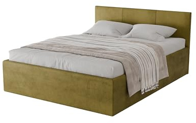 Meblofun Polsterbett DONA mit Kopfteil, 160x200 cm, Doppelbett mit Bettkasten und Lattenrost aus Holz, Velourstoff, Farbe: Hellgrün
