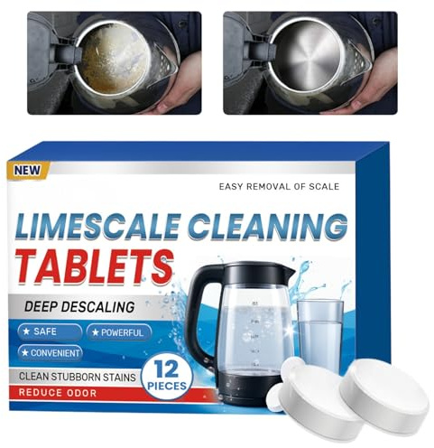 12pcs Kettle Descaler Tablets,All Purpose Descaler&Water Bottle Sterilising Tablets,Bottle Bright Cleaning Tablets with Mild Formula for Quick Cleaning,Long-Lasting Care,for Stainless Steel,Plastic