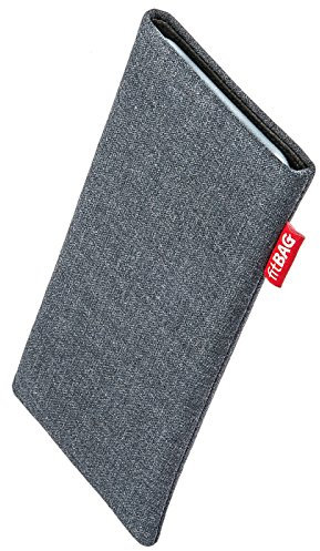 fitBAG Jive Grau Handytasche für Medion Smartphone Tasche aus Textil-Stoff mit Microfaserinnenfutter | Hülle mit Reinigungsfunktion | Made in Germany