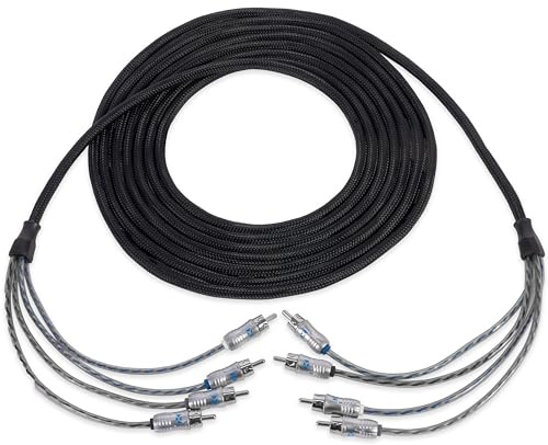 NVX® XIX45 16.4 ft (5 Meter) Oxygen Free Copper 4-Channel Double Twisted Pair X-Series Car Audio RCA Audio Interconnect Cable with Shielded Noise Reduction and Split-tip Silver-Plated Machined Ends | Oxygen Free Copper Double Twisted Pair X-Series with Shielded Noise Reduction and Split-tip Silver-Plated Machined ends