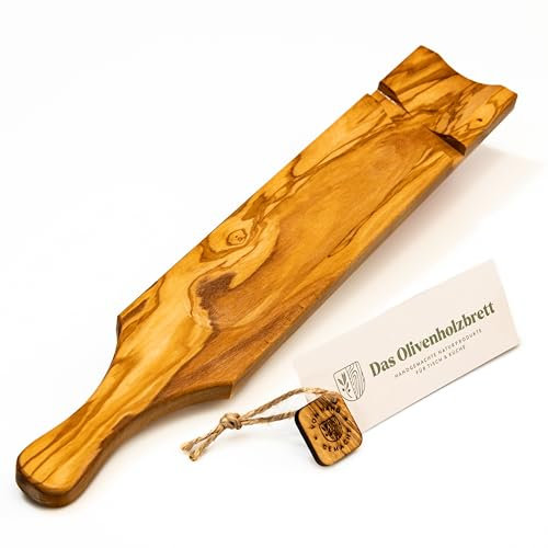 DAS OLIVENHOLZBRETT® Schneidebrett aus Olivenholz speziell für Salami und Wurst/Salami Schneidebrett/mit Schnitteinkerbung/Wurtsschneidebrett aus Olivenholz/Servierbrett für Salami 45cm x 7cm