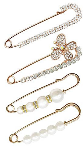 SwirlColor Broche Femme Vetement Broche Pins Or, Or Rose Broche Epingle Perle Artificielle Papillon Exquis pour Costumes Chandails Robes Châles, Chapeaux Écharpes 4 Pièces