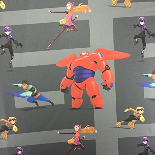 Lizenziert von Disney - Grauer Baymax Neuheit Druck Premium Grade 100% Baumwolle Feingewebe Kinder Vorhang Bettwäsche Stoff 142cm breit - Meterware