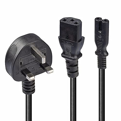 Lindy 2.5m UK Mains 3 Pin Plug to IEC C13 and C7 Y Splitter Lead Cable, Black