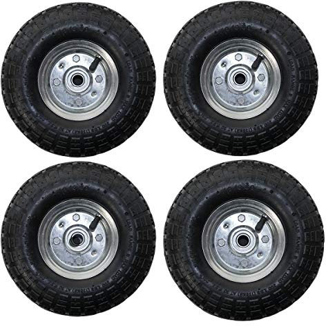 KCT 4 Pack Pneumatic Wheel 10 Replacement 4.10/3.50-4 Wheel for Garden Carts, Trailers and Sack Barrows