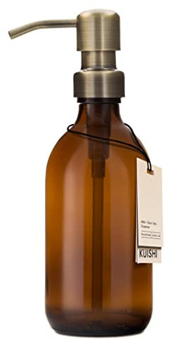 Kuishi Bernsteinglas-Pumpflasche mit Edelstahlpumpe [500 ml, goldene Pumpe], Braunglas-Seifenspender, nachfüllbare Braunglasflaschen, ideal für Handwäsche, Shampoo, Spülung, Duschgel (BPA-frei)