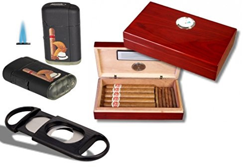 Lifestyle-Ambiente Set Mini Humidor Pianolack Feuerzeug Cutter