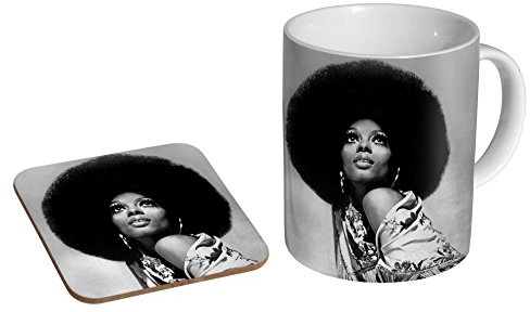 Diana Ross BW Ceramic Coffee MUG + Coaster Gift Set …