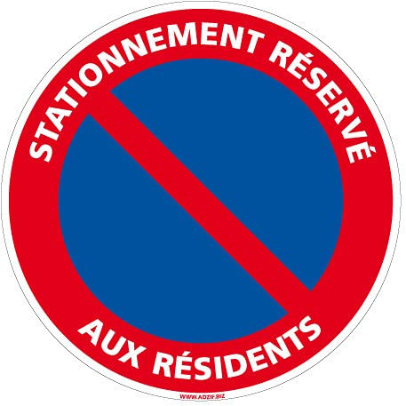 Panneau - Stationnement Réservé aux Résidents - Diamètre 250 mm - Plastique Rigide PVC 1 mm - Protection Anti-UV - Très Résistant en Extérieur