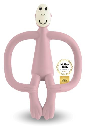 Matchstick Monkey, Original Teether & Gel Applicator, Antimicrobial Silicone Teething Toys for Baby, Easy to Grip, BPA Free, 3 Months Old+, 10.5 cm, Dusty Pink Monkey