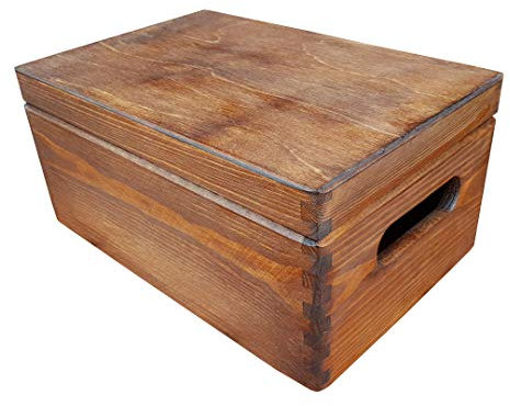 Wooden Box 30x20x13.5 cm with Lid and Handles in Brown Color
