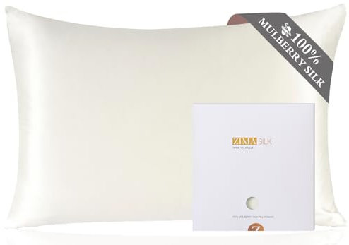 ZIMASILK Kissenbezug aus 100% Maulbeerseide, für Gesundheit von Haar und Haut, weich und glatt, beide Seiten aus hochwertiger 6A-Seide, Fadenzahl 600, 1 Stück (Standard 50 x 75 cm, Elfenbein)