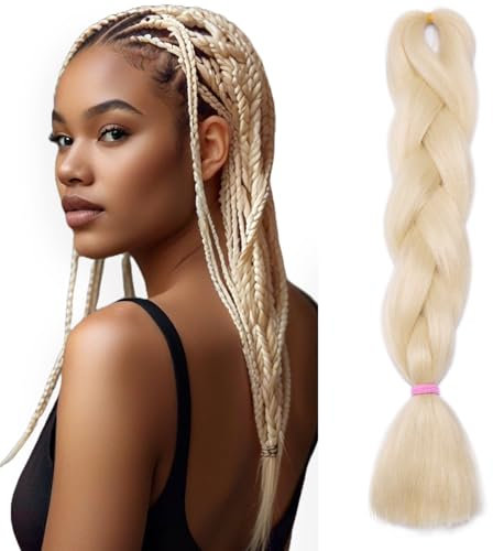 Silk-co Braids Extensions 60cm Kunsthaar zum Einflechten, 1 Stück Braids Haare, Crochet Hair Für Jumbo Braids Box Braid Twist Zopf Haarverlängerung Bleichblond