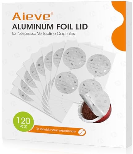 Aieve Aluminum Foil Seal Lids for Nespresso Vertuo Pods, Coffee Pod Foil Lids Compatible with Nespresso Vertuo Capsules Refillable Capsule (120Pcs)