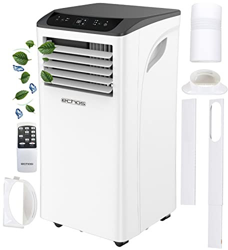 Climatiseur mobile 3 en 1 9000 BTU avec minuterie 24 h, mode veille et 2 vitesses Livré avec kit de joints d'étanchéité pour fenêtre et télécommande