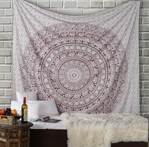 RAJRANG BRINGING RAJASTHAN TO YOU Mandala Wandbehang Wandteppich - Dekorative Strandtuch Hippie Wandteppich Elefant werfen Wandteppich - 274 x 228 cm - Kastanienbraun