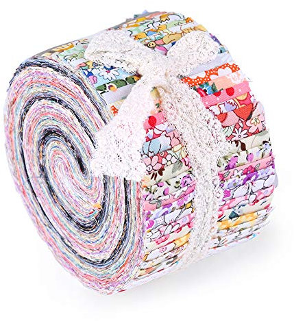 Jelly Rolls Fabric for Quilting 2.5 x 40” Quilting Fabric Roll Up, Flower Patchwork, Patchwork Crafts with 36 Patterns for Crafts