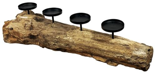 Adventskranz Holz länglich Teakholz 4 Kerzenhalter Natur Tischleuchter
