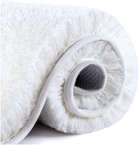 VANZAVANZU Badematte rutschfest Badteppich Verdickt Badezimmerteppich Weich Badeteppich Flauschige Mikrofaser Badvorleger, Supersaugfähig, Maschinenwaschbar, Schnell Trocknend - 60 x 90cm (Weiß)