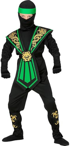 W WIDMANN MILANO Party Fashion - Costume enfant Ninja, combattant, guerrier japonais, déguisements de carnaval, 140, Noir/Vert