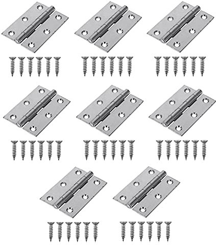 TERF® 8 Pcs Zinc Plated Steel Butt Hinges 65mm Door Butt Hinges Folding 65mm [2.5 inch] Silver For Home Furniture Bathroom Cabinet Window Internal Doors Including Fixing Screw
