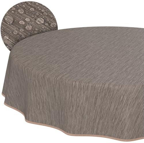 Tischdecke abwaschbar Wachstuch Wachstuchtischdecke Gartentischdecke Leinen-Optik Pflegeleicht Wasserabweisend 100 x 100 cm (Rund) Braun mit Saum