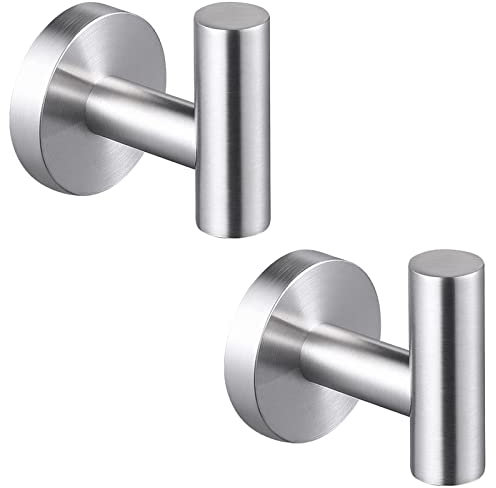 QNIIAED Bathroom Towel Hook, 2 Pack Back of Door Hooks Screw in Metal Stainless Steel Hanger for Coat,Robe,Clothes(Brushed Silver)