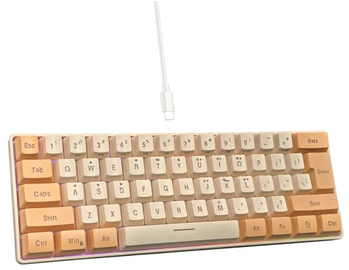 Snpurdiri 60% Wired Gaming Keyboard, RGB Backlit Ultra-Compact Mini Keyboard, Water-Resistant, 61 Keys, for PC/Mac Gamers, Typists, Travel, Cream and Orange (QWERTY Layout)