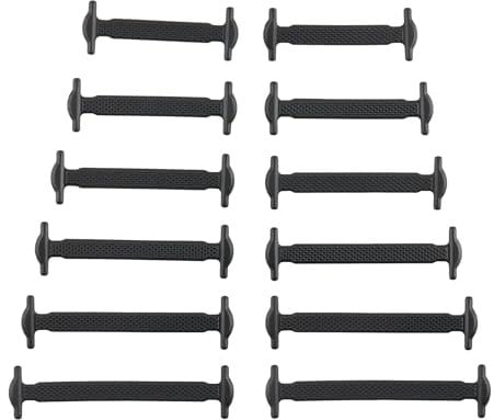 No Tie Laces for Kids and Adults, Elastic Laces for Trainers, Silicone Tieless Flat Shoelaces for Running Shoes (12pcs for KIDS, Black)
