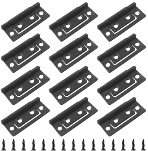 Cionyce 12 PCs Non-Mortise Door Hinges, Heavy Duty Chest Bifold Butt Cabinet Hinges, Black for Furniture Windows Cupboard, 2 x 0.9