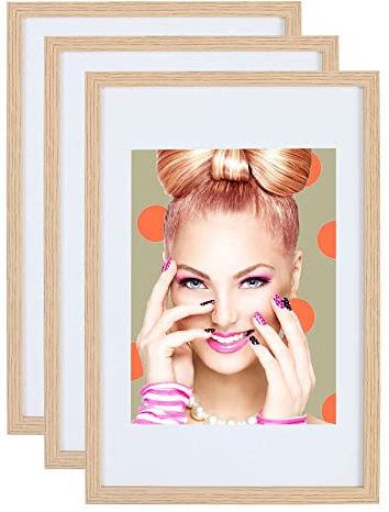 IDEAL TREND 3er 5er Set Holz Bilderrahmen Lifestyle Plexi Foto Rahmen Collage Wanddeko Poster S111: Farbe: 3er Pack Eiche | Format: 30x40