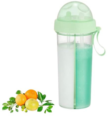 Water Bottle, 2 in 1 Cup Dual Use Water Bottle Portable Large Capacity Straw Bottle Clear Dual-Use Drink Cup Travel Sport Water Bottle Water Cup with 2 Straw 21oz(Green)