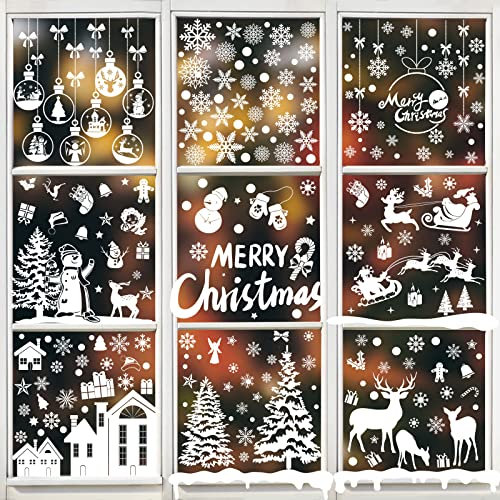 Bigqin 256 pcs Pegatinas Navidad Ventanas Cristal, 9 Hojas Blanco Reno de copo de nieve de Papá Noel Pegatinas Navidad Decoración 2025 2026 Hogar