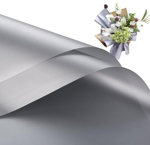 20 Stück doppelseitiges farbiges Blumen-Geschenkpapier, wasserdichtes Valentinstag, Blumenstrauß, Geschenkpapier, 58 x 58 cm, für Bastelarbeiten, Geschenkverpackungen, Blumenstrauß-Verpackung (Silber)