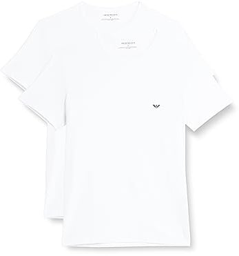 Emporio Armani Underwear Men's 2-Pack Crew Neck Logo T-Shirt, White/White, XL