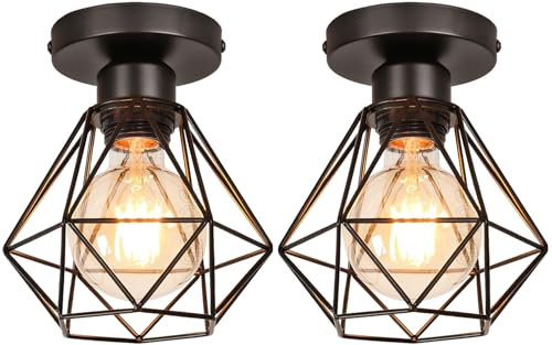 PETITES ECREVISSES 2 piezas Lámpara de techo E27 Vintage Industrial Lampara Colgante Retro Diseño de Jaula de Hierro Negro Iluminación Para Cocina Comedor Sala de estar (L-16cm-2pcs)