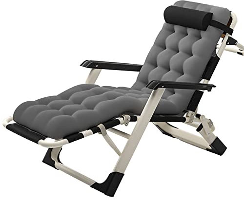 BUJOG Klappbarer Liegestuhl, robuster Lounge-Sessel, übergroßer Liegestuhl mit abnehmbarem Kissen, verstellbare Outdoor-Sonnenliege für Terrasse, Garten, Strand, unterstützt 200 kg (Farbe: Grau)