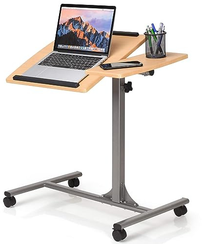 RELAX4LIFE Table de Lit pour Ordinateur Réglable en Hauteur | Bureau Mobile avec 4 Roulettes et Tablette Inclinable pour Chambre, 64x45x64-95CM