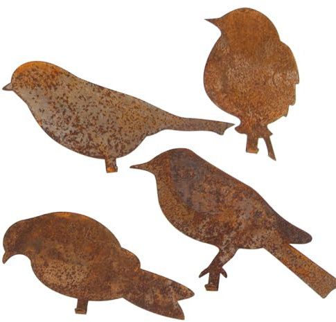 sukevitor Rostmetall Vogel-Gartenstecker, Set von 4, für Außenbereich, Gartenstecker Rost Deko