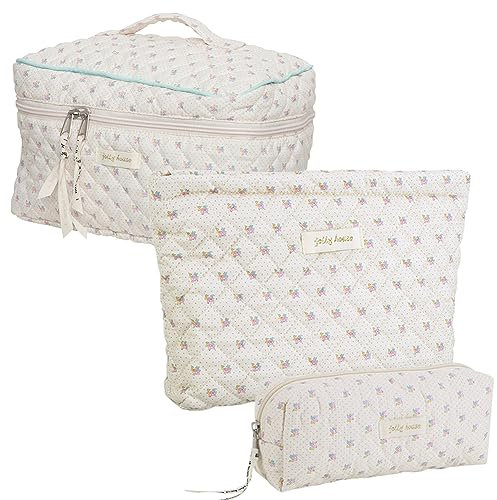Trousse de toilette portable Voyage Trousse de toilette Matelassée Femme Trousse de maquillage Mignon Coton Sac à Main Fleur Sac à Cosmétique